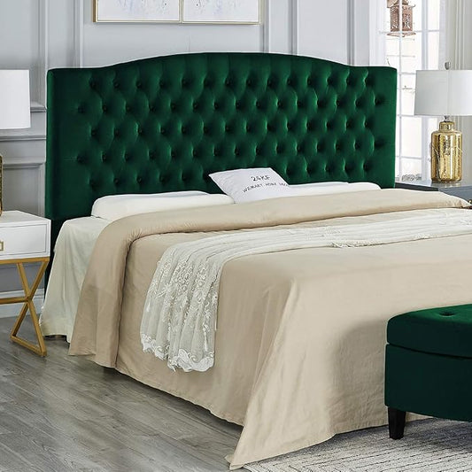 24KF Upholstered Tufted Button Velvet Headboard,Comfortable Fashional Headboard King/CA King Size,Jade