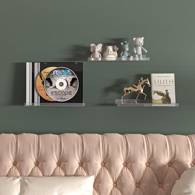 RLAVBL 7 Pack Acrylic Shelves, 15" Floating Wall Shelves for Bedroom, Living Room, Bathroom, Kitchen Storage - Image 2