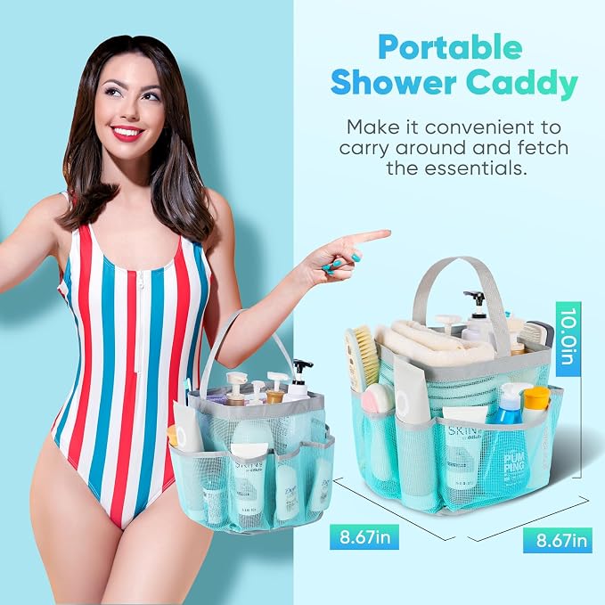 EUDELE 2 Pack Mesh Shower Caddy Portable for College Dorm Room Essentials, Shower Caddy Dorm with 8-Pocket Large Capacity,Shower Bag for Beach,Swimming,Gym - Image 4