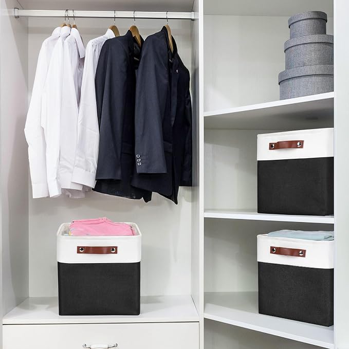 Bagnizer Collapsible Fabric Storage Cubes 11x11 Cube Storage Bins, 4 Pack Closet Baskets Box with Handles for Organizing, Shelf, Toys, Clothes, Home, Office, Nursery (Black&White) - Image 3