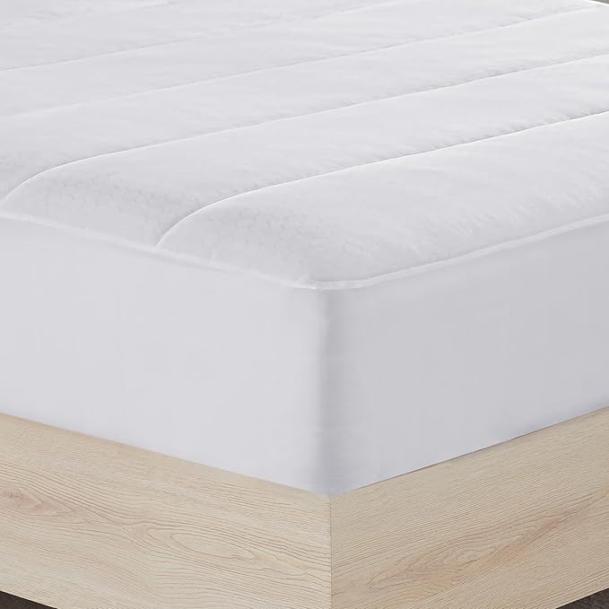 Serta Power Chill Cooling Twin Mattress Pad, Elastic Fitted Mattress Protector, Soft and Breathable Pillow Top Cover, 18" Deep Pockets for Secure Fit, Machine Washable, White