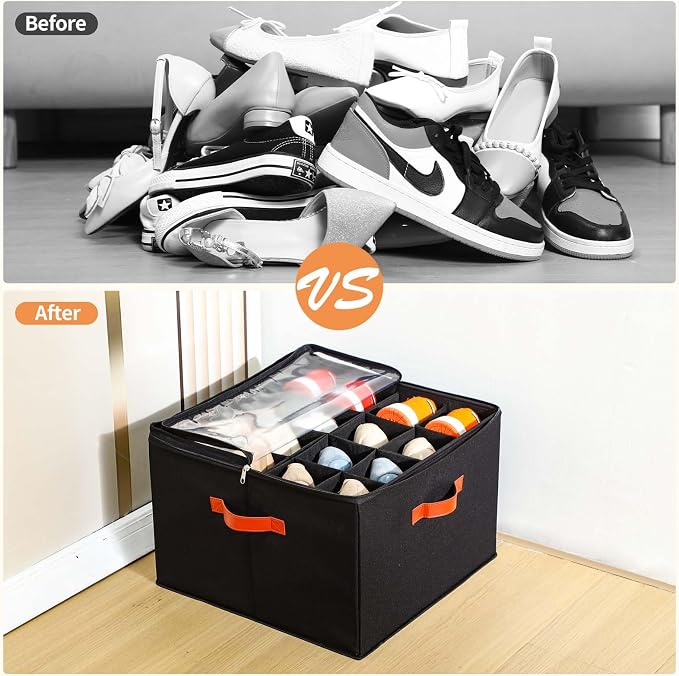 INSTY 2 Pack Shoe Organizer for Closet, Fits up to 32 Pairs, Adjustable Dividers for Shoe Storage, Space-Saving Shoe Bins and Clear Top, Black - Image 5
