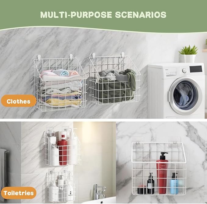Greentainer 2 Pack Bath Toy Storage Organizer, Large Rustproof Metal Wire Basket, Wall Mounted Hanging Bathtub Holder, Bathroom Shower Caddy for Tub Toys & Toiletries - Image 6