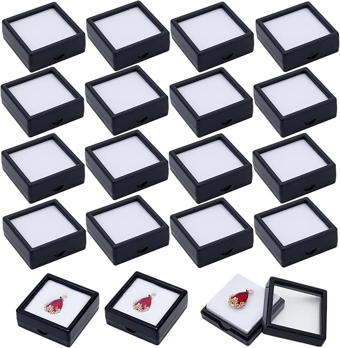 BENECREAT 24PCS Black Gemstone Display Box Jewelry Box Container with Clear Top Lids 1.5x1.5x0.6 for Gems, Jewelry, Crystal Diamond Accessories Display by BENECREAT