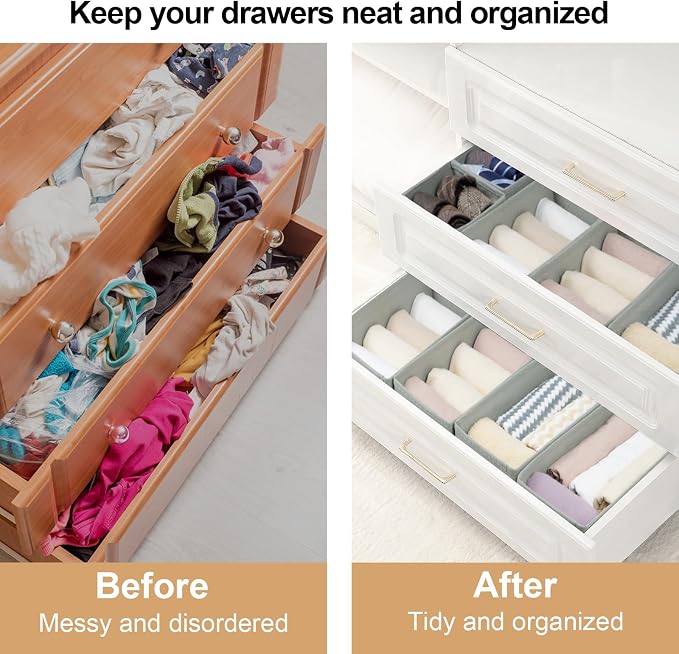 Fordonral Drawer Organizer Clothes, Foldable Fabric Dresser Organizer Closet Organizers and Storage Box for Underwear,Folded Clothes,Baby Clothing,Socks,Bra,Towels,Ties(6M+6S,Gray) - Image 2