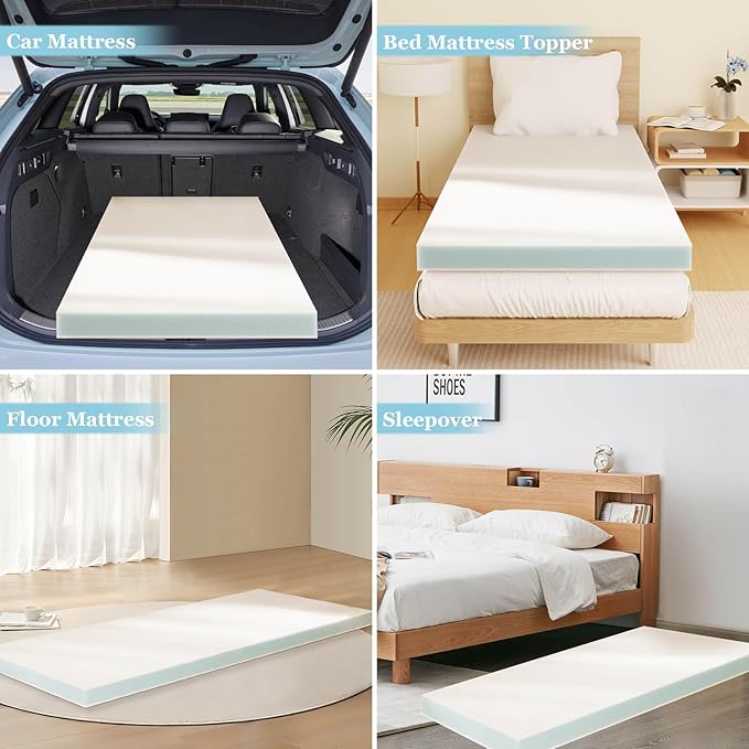 3 Inch Memory Foam Mattress Topper,Cot Size Foam Bed, Mattress Topper for Back Pain, Cooling Gel Bed Topper for Sleeper Sofa, Dorm, RV,Camper,75"*30",White