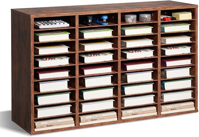 VEVOR Literature Organizer, 36 Compartments Office Mailbox with Removable Shelves, Wood Mailbox Sorter Particle Board Office Home Classroom Storage, File Sorter for File, Document, Paper, Dark Brown by VEVOR