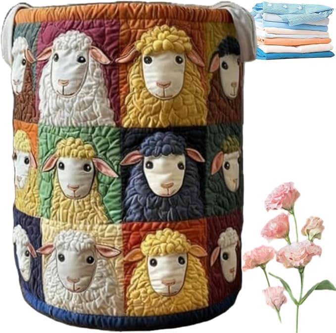 Quilted Laundry Basket with Handles, Boho Floral Fabric Storage Hamper, Large Soft Quilted Laundry Basket for Nursery, Bedroom, Laundry Room,Clothes & Toys (F, L) by qusanii