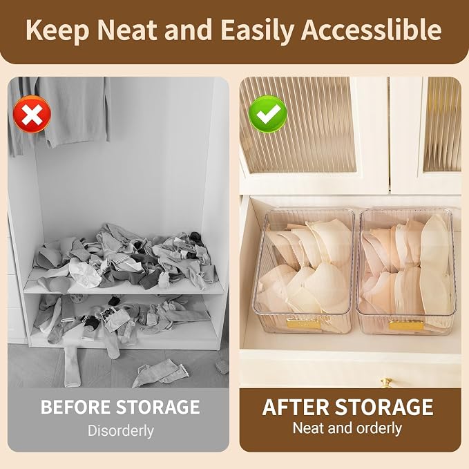 Clear Bra Organizer, Plastic Underwear Drawer Organizer with Lid for Closet, Undergarment Storage Ideal for Socks, Bras, Ties, and Scarves - Image 5