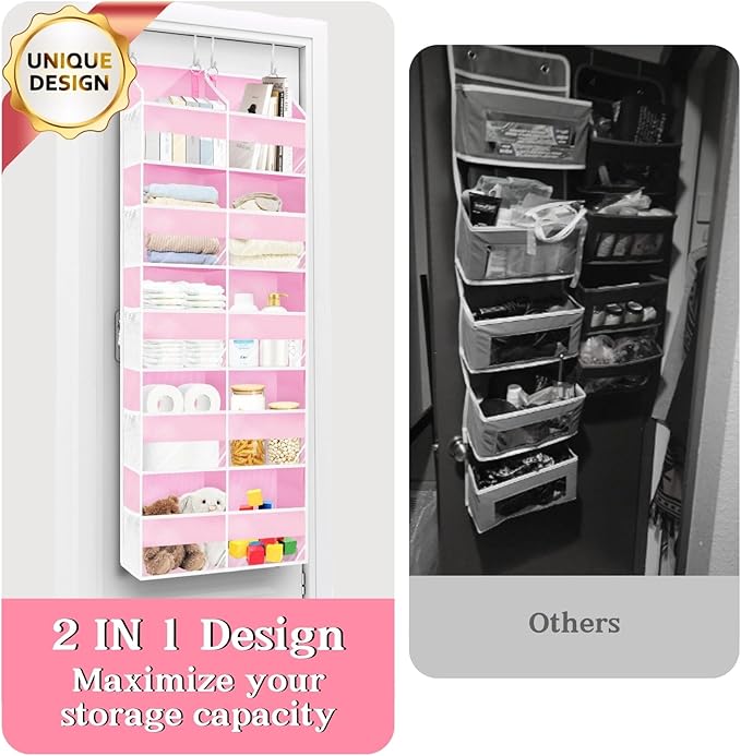 Ofiray-home Pink Over The Door Organizer 5 Tiers, Extra Large Behind Door Storage of 10 Compartments, 50 lbs Weight Capacity Over The Door Storage for Closet, Diaper Organizer - Image 2
