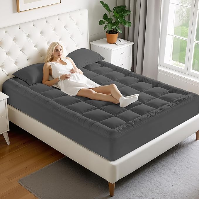 MATBEBY King Size Mattress Pad - Cooling Breathable Mattress Topper, Quilted Fitted Mattress Protector, Pillow Top Mattress Cover with 8-21" Deep Pocket, Machine Washable, Dark Grey, 78x80 Inches