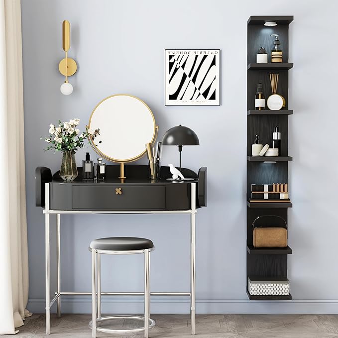 Fixwal Black Shelves 7 Tier Wall Mounted Shelf Unit Floating Shelves with LED Lights Lack Wall Shelf for Home Decor Organizer Display - Image 7