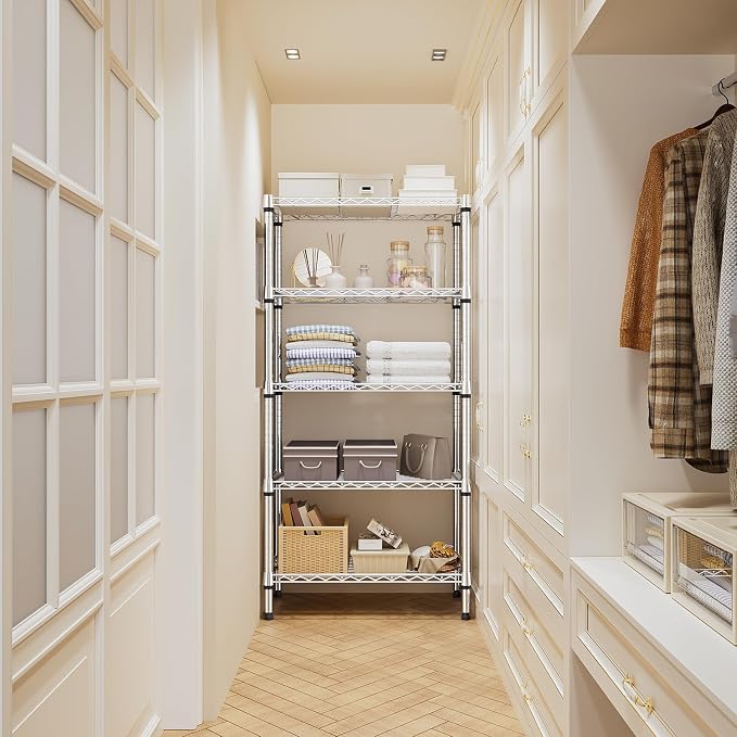 M MZG 1250 lbs 5 Tier Shelf Metal Storage Shelves Shelving Wire Rack Heavy Duty Closet Organizers for Garage Kitchen Bathroom Laundry Chrome 13.8" D x 29.5" W x 59.5" H - Image 5