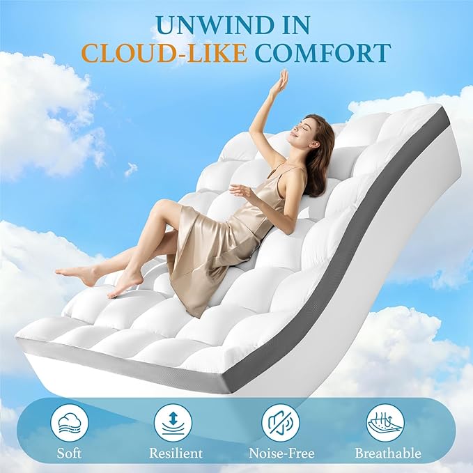 4 Inch Memory Foam Mattress Topper, Cooling Extra Thick 2000 GSM Pillow Top Mattress Pad for Back Pain Relief,Soft Breathable Mattress Cover for Fluffy Shredded Memory Foam Filled,(King, 78"x80")