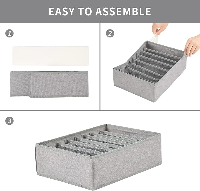 Qozary 4 Pack Drawer Organizers for Clothing, 8 Grids Foldable Closet Organizers and Storage Bins for Bedroom, Dresser Organizer Boxes for Thin T-shirts, Tank Tops, Camisoles, Tights, Leggings - Image 3