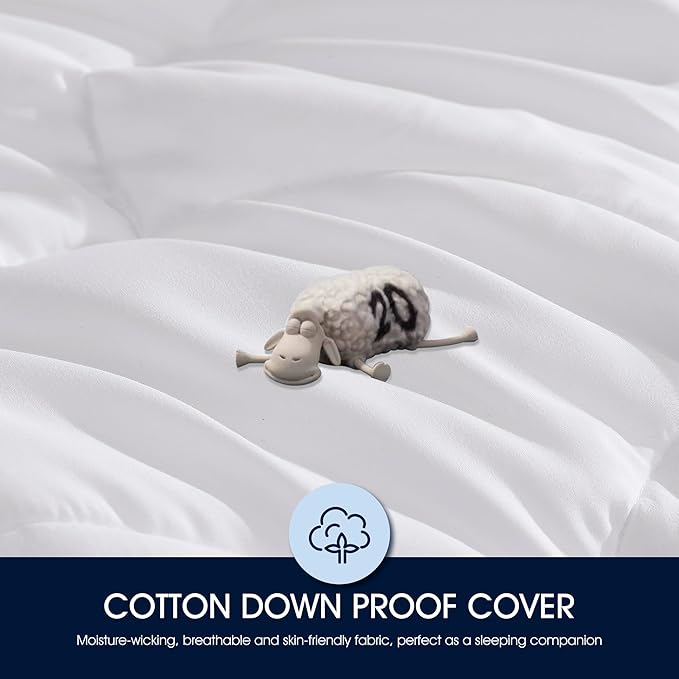 Serta Feather and Down Fiber Pillow Top Mattress Topper Full Size - 233 Thread Count 100% Cotton Mattress Pad Ultra Soft 2-Inch Support Feather Bed-White