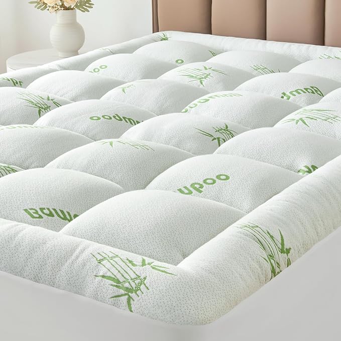 Full Size Mattress Topper Viscose Derived from Bamboo, Soft Thick Pillow Top Mattress Pad Cover for Back Pain, Cooling Mattress Protector with 8-21 Inch Deep Pocket, White