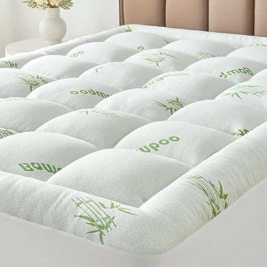 Full Size Mattress Topper Viscose Derived from Bamboo, Soft Thick Pillow Top Mattress Pad Cover for Back Pain, Cooling Mattress Protector with 8-21 Inch Deep Pocket, White