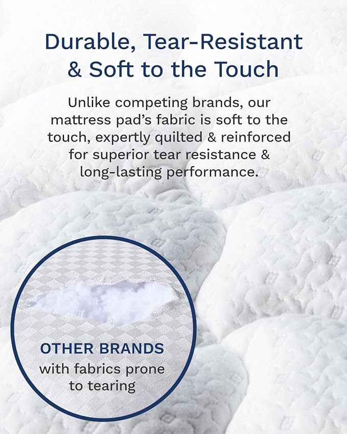 ViscoSoft Cal King Pillow Top Mattress Topper Pad - Soft Overstuffed Fiberfill Premium Support - Quilted Temperature Smart Viscose from Bamboo - Deep 18" Pocket for Secured Fit