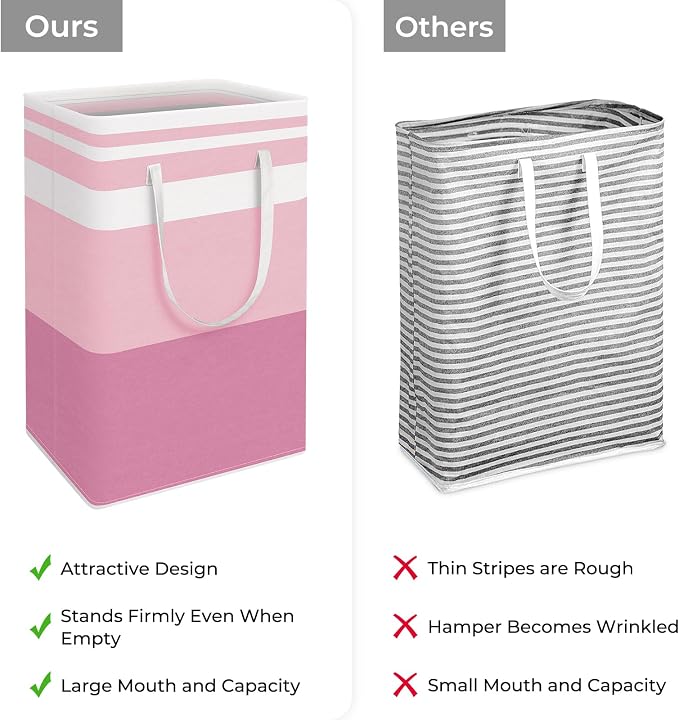 HomeHacks 2 Pack Large Laundry Baskets, Waterproof, Freestanding Laundry Hampers, Collapsible Clothes Hamper with Reinforced Handles in Laundry, College Dorm, Bathroom, Bedroom (Blue+Pink, 88Lx2) - Image 3