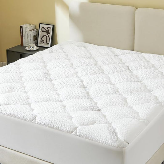 Mattress Topper Queen Size, Extra Thick Quilted Fitted Mattress Pad Cover, Cooling Breathable Silk Mattress Protector with Soft Down Alternative Filling (8-21" Deep Pocket)