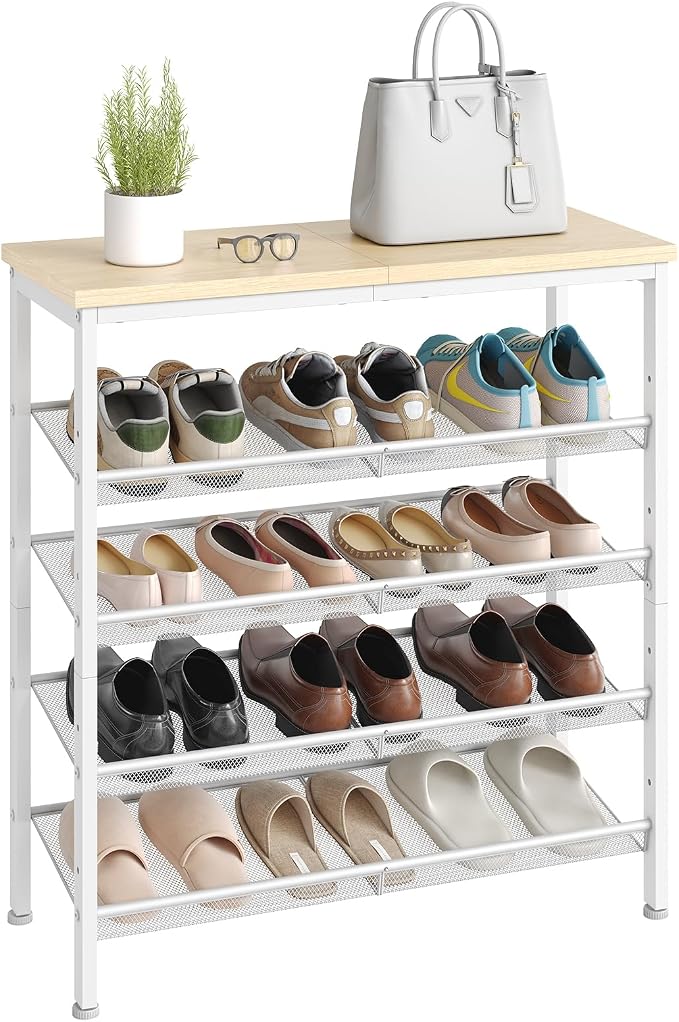 HOOBRO Shoe Rack for Entryway, 5-Tier Shoe Organizer with Adjustable Mesh Shelves, 12-16 Pairs of Shoes, Spacious Floor Mount, Metal, Industrial, Shoe Shelf for Closet, Natural and White WN12XJ01 - Image 9
