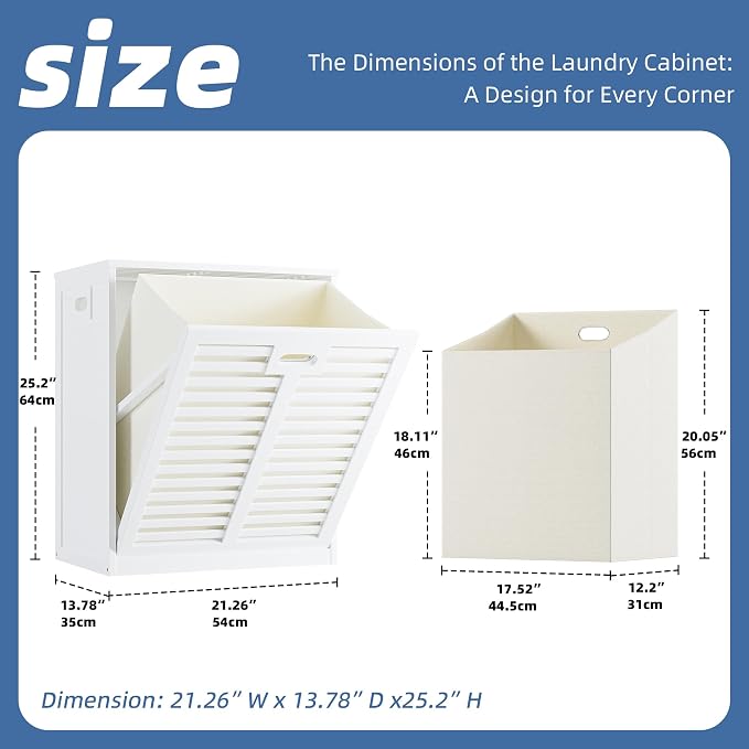 HITNET Tilt Out Laundry Hamper Cabinet, Bathroom Laundry Cabinet with 20 Gallon Clothes Basket, Space Saving Freestanding Bamboo Storage Organizer for Towels and Toys, White - Image 3