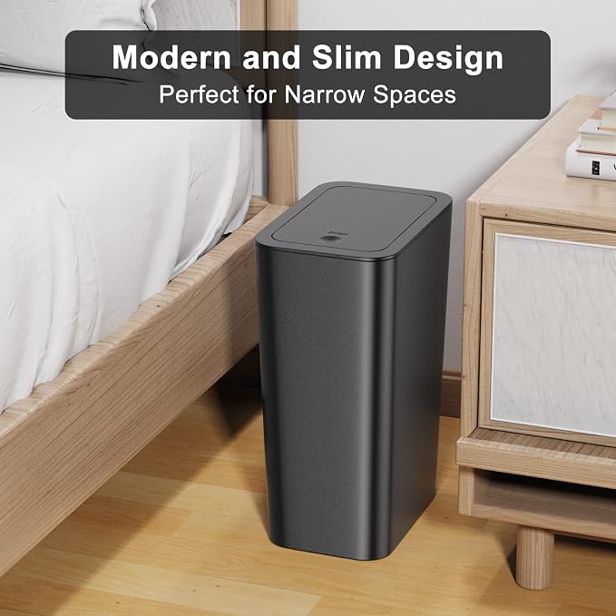 N. NETDOT 3 Pack 3 Gallon Small Trash Can with Lid, Bathroom Garbage Can with Pop-Up Lid, Waste Basket for Bathroom, Kitchen, Bedroom, Powder Room, Craft Room, Office, College (Black) - Image 3