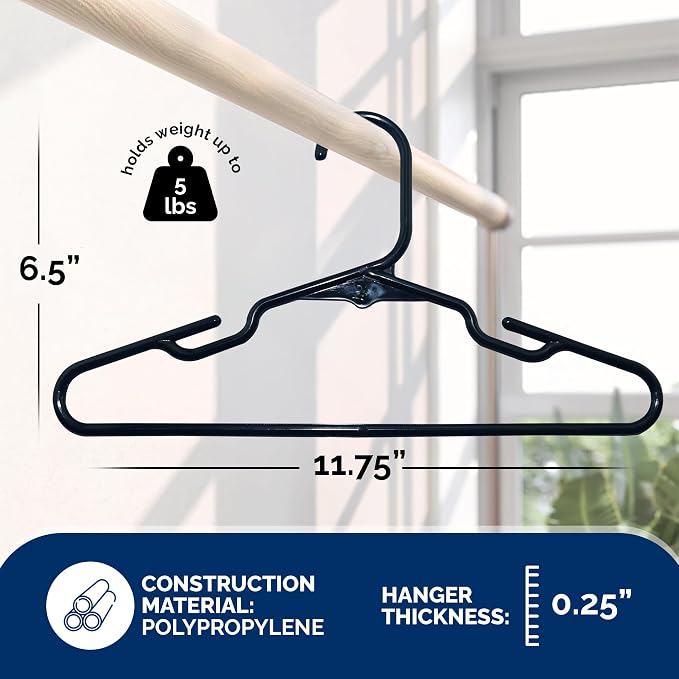 Closetselect Childrens Hangers 30 Pack - 11.75 Inch Plastic Kids Hangers for Closet, Baby Hangers for Children Clothes Sizes 0 to 8, Non-Slip Infant Hangers with Shoulder Grooves, Made in USA | Black - Image 2