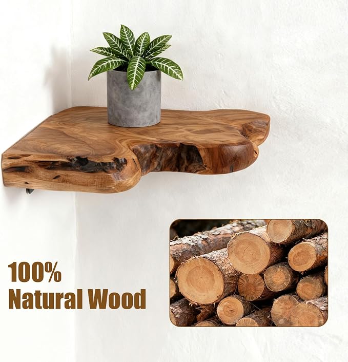 WELLAND Corner Floating Shelf Set of 2, Solid Cedar Wood 10.86 x 11.5 inches Floating Corner Shelves for Bedroom, Living Room, Bathroom, Kitchen - Image 5