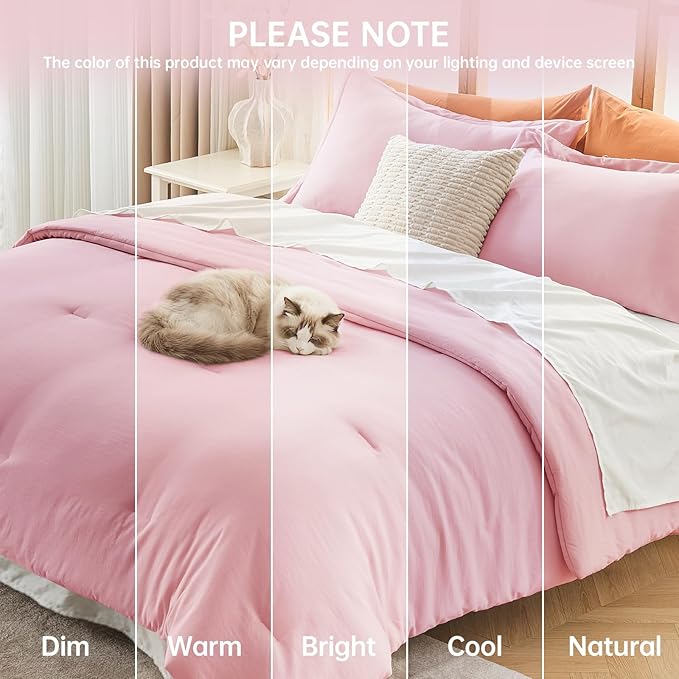MUXHOMO Pink Full Comforter Sets, All Season Ultra Soft Down Alternative Bedding - 3 Piece Lightweight Bed Set Includes 1 Comforter (82"x86") and 2 Pillow Shams (20"x26")