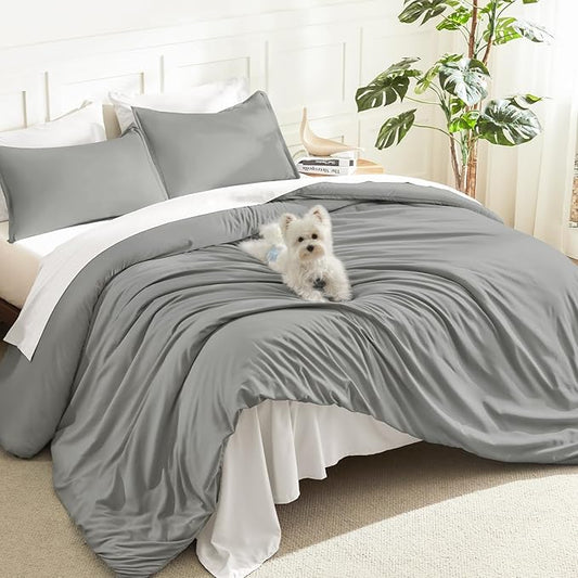 Litanika Comforters Medium Gray Super King Size, 3 Pieces Lightweight Solid Bedding Set & Collections, All Season Fluffy Bed Set (120x120In Comforter & 2 Pillowcases)