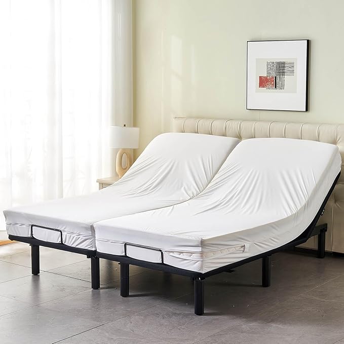 Zippered Split California King Mattress Protector for Adjustable Beds Waterproof 6-Sided Cal King Mattress Encasement Complete Cover
