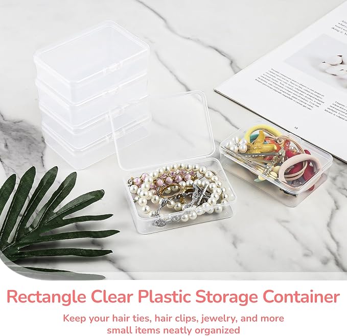 BATTIPAW 6PCS Hair Tie Organizer,Transparent Mini Storage Box,Rectangle Clear Plastic Beads Storage Containers Box,Portable Small Items Holder with Lid for Home, Offices, Business Trips, Travels - Image 3