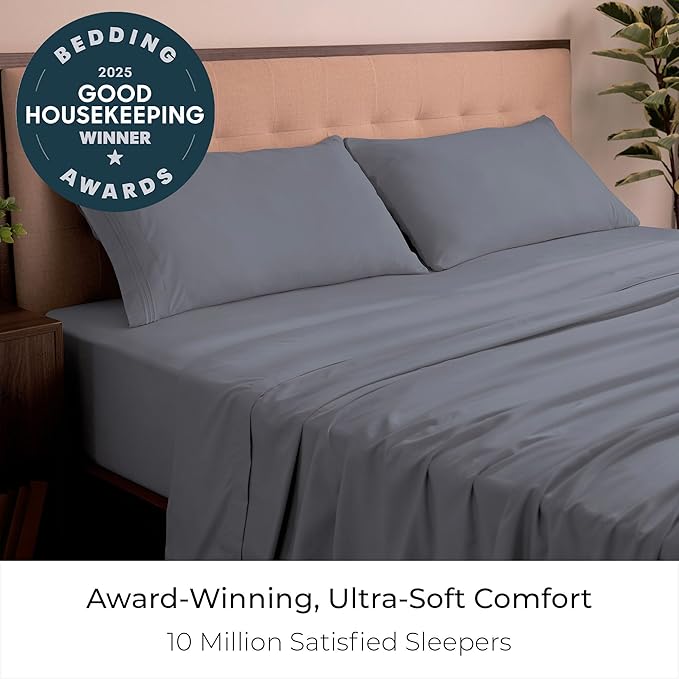 Mellanni California King Sheets Set - 4 PC Iconic Collection Bedding - Hotel Luxury, Extra Soft, Cooling Bed Sheets - Wrinkle, Fade, Stain Resistant (Cal King, Mineral Gray)