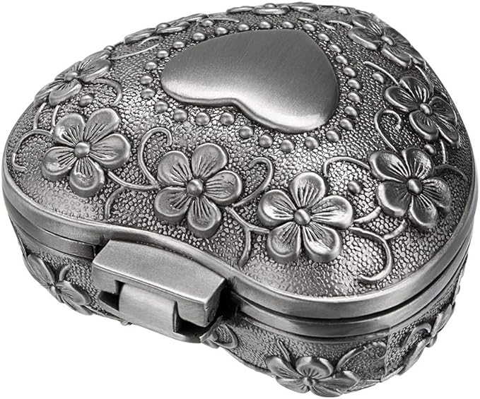 Hipiwe Vintage Heart Shape Jewelry Box - Small Antique Ring/Earrings/Necklace Storage Organizer Case, Metal Treasure Chest Trinket Keepsake Gift Box for Women - Image 6