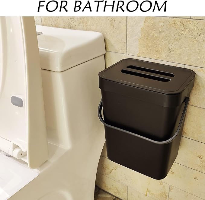 stonespace Kitchen Compost Bin for Countertop, Hanging Small Trash Can with Lid Under Sink for Kitchen Bathroom, Mountable Compost Bucket, Black - Image 4
