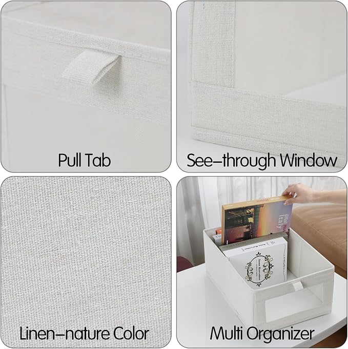 Fordonral 4 Pack Linen Storage Bins, Storage Containers for Organizing Clothing, Jeans, Toys, Books, Shelves, Closet, Wardrobe - Closet Organizers and Storage, Large Storage Boxes Baskets with Window - Image 4