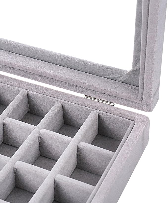 24 Grids Velvet Glass Ring Earrings Jewelry Box Earrings Organiser Storage Holder Display Case - Image 5