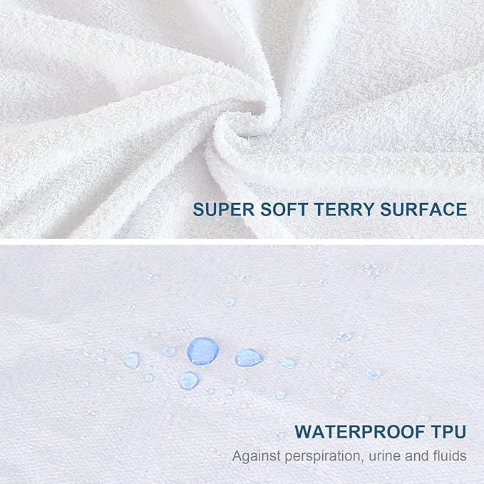 Moonsea King Size Mattress Cover Waterproof Breathable Soft Terry Surface with TPU Layer Fitted 18'' Deep Pocket, All Around Elastic Style Noiseless Protector