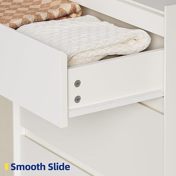 24" Wide White Dresser for Bedroom, 5 Drawer Vertical Chest, Modern Matte Wood Tallboy with Anti-Tip Kit, Space-Saving Storage Organizer for Closet & Small Spaces, Handle-Free