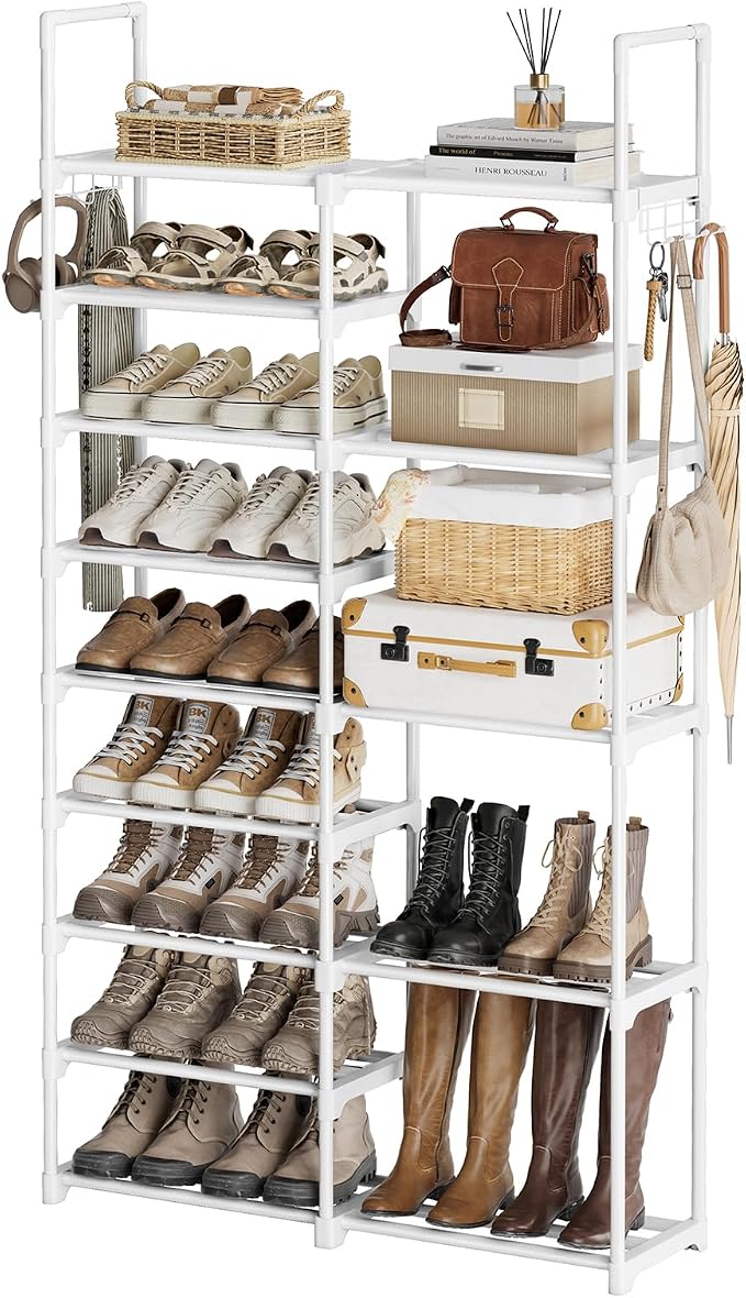 WOWLIVE 9 Tiers White Shoe Rack for Closet Shoe Rack Storage Organizer for Entryway 30-35 Pairs Stackable Shoe Shelf for Front Entrance Metal Pipes with Plastic Connectors by WOWLIVE