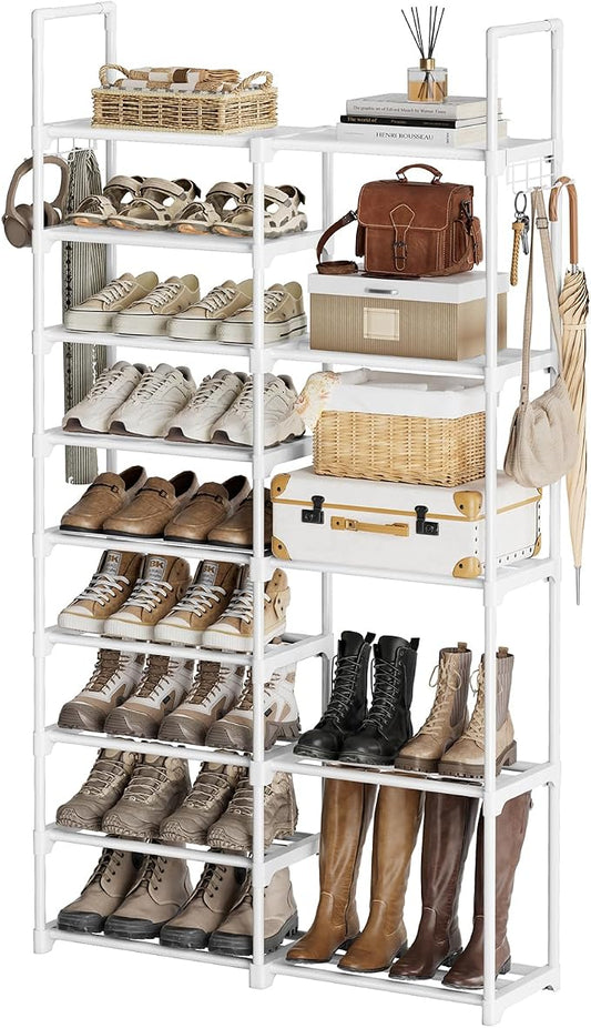 WOWLIVE 9 Tiers White Shoe Rack for Closet Shoe Rack Storage Organizer for Entryway 30-35 Pairs Stackable Shoe Shelf for Front Entrance Metal Pipes with Plastic Connectors by WOWLIVE