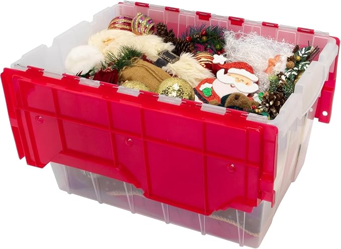 Akro-Mils KeepBox 12 Gallon Storage Container, Nesting and Stackable Plastic Storage Box with Lid Attached, Clear Tote for Garages, Closets, and Moving, 21-1/2" x 15" x 12-1/2", Clear/Red - Image 9