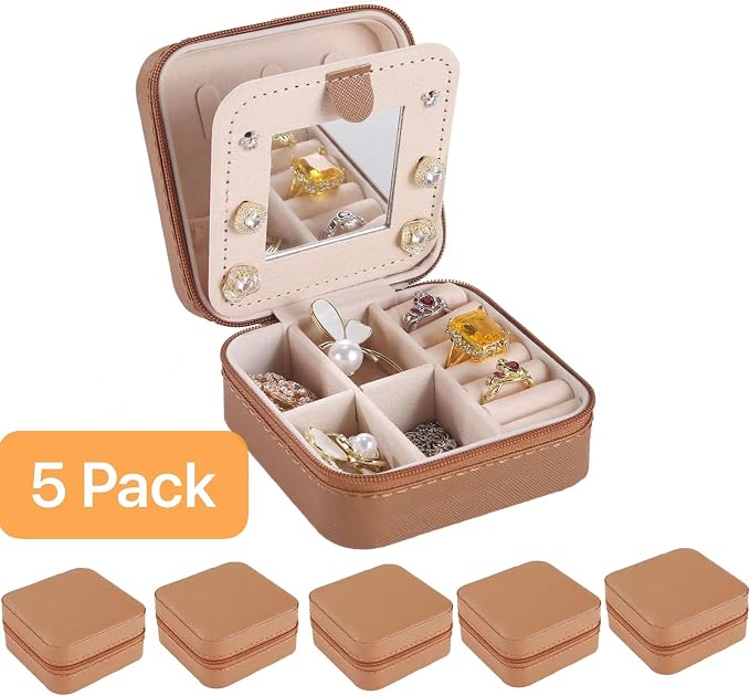 KElofoN Travel jewelry case Travel jewelry box Travel Jewelry Organizer Small Jewelry Organizer Box for Girls Women with Mirror (5-coffee) - Image 2