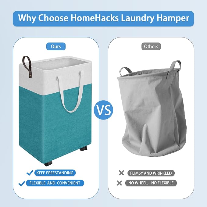 HomeHacks 75L Rolling Laundry Basket with Wheels, Collapsible & Waterproof Laundry Hamper, Mobile Clothes Hamper, Storage Laundry Bins with Handles for Laundry Room, Bedroom, Bathroom & Dorm, Green - Image 4