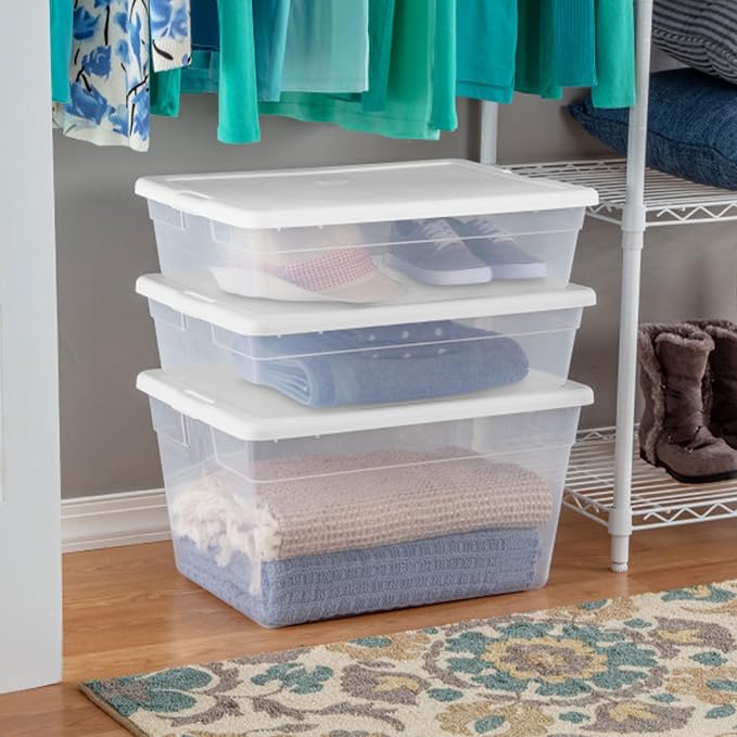 Sterilite 40 Pack Storage Box, 28 Quart Stackable Tote, Clear Plastic Container with Secure Snapping Lids for Home and Office Organization, White - Image 6