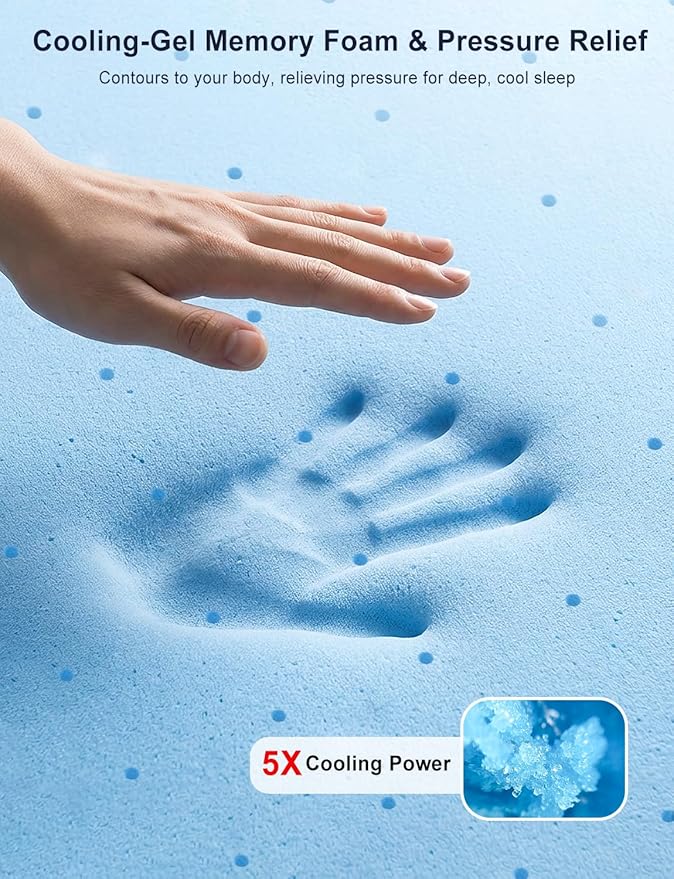 Extra Firm Mattress Topper Full Size, 4 Inch High Density Cooling Memory Foam Mattress Topper for Back Pain Relief, Bamboo Charcoal Cooling Gel Infused Bed Topper with Washable Cover, CertiPUR-US