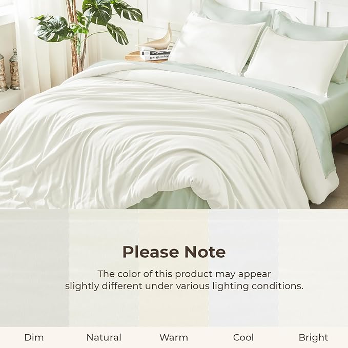 Litanika Ivory Comforter Set King Size, 3 Pieces Lightweight Solid Bedding Comforter Set, All Season Fluffy Bed Set (104x90In Comforter & 2 Pillowcases)
