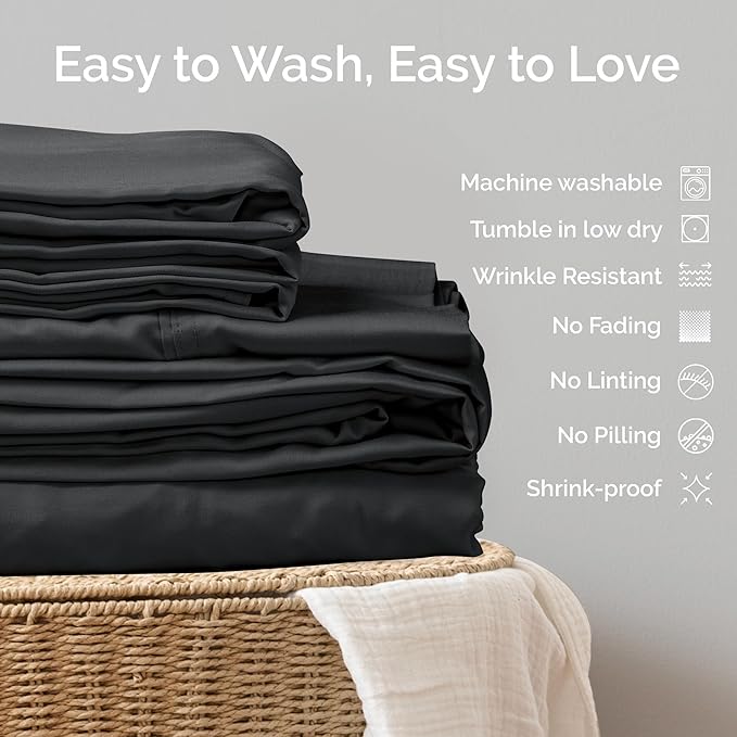 Viscose Bamboo Sheets King Size 4PC Set - Cooling Sheets for Hot Sleepers with Moisture Wicking Technology - Silky Soft 18 Inch Deep Pocket - Charcoal 76"x 80"